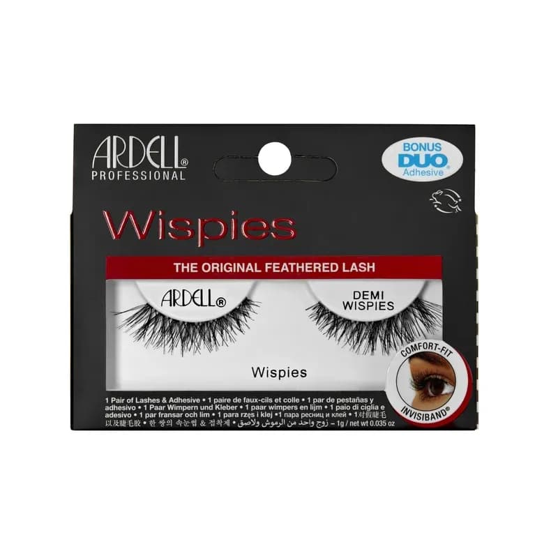 Ardell Demi Wispies False Eyelashes, Duo Lash Glue Included, Medium Length Lashes with Clear Band, Vegan Friendly, 1 Pair