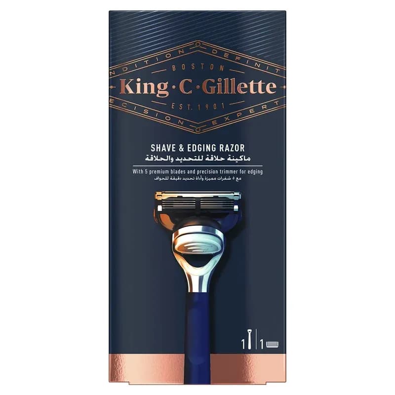 King C. Gillette Shave and Edging Razor for Men + 5 Premium Blades with Precision Trimmer, Gift Set Ideas for Him/Dad