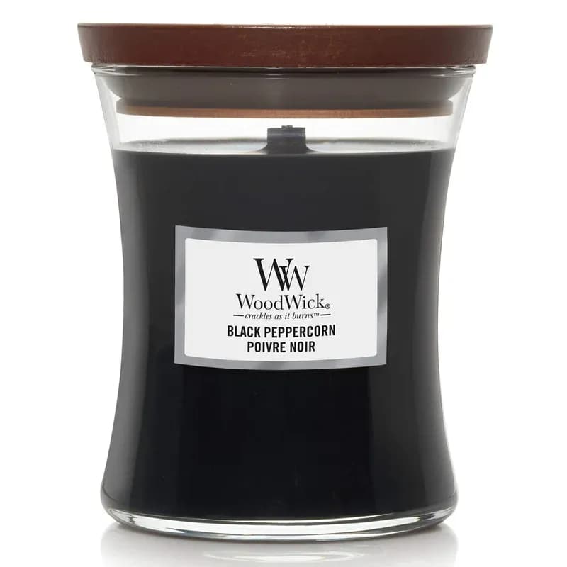 WoodWick Medium Hourglass Scented Candle with Crackling Wick, Black Peppercorn, Up to 60 Hours Burn Time, Black Peppercorn