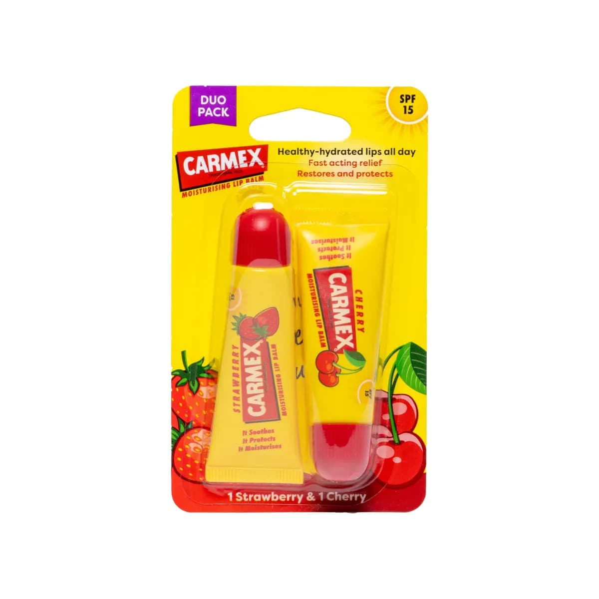 Carmex Strawberry & Cherry Lip Balm Tube Set SPF 15